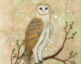 Print - Limited Edition - "Guardians of the Wood - owl" - mixed media encaustic