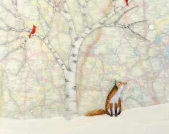 Print - Limited Edition - "Watching the Snow Fall" - mixed media encaustic