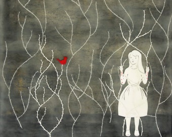 Print - Limited Edition - Thorn Girl - mixed media, encaustic