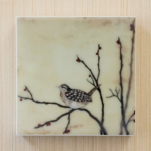 Waxed Mini - Little Wren, encaustic mixed media reproduction