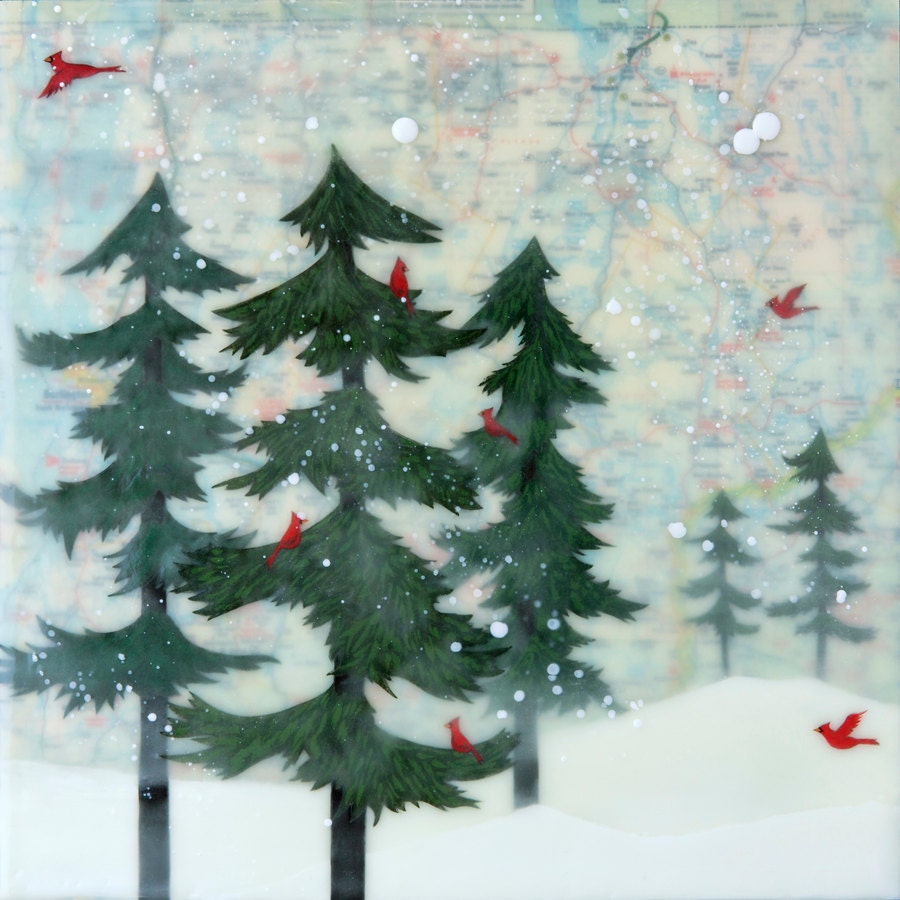 Print - Limited Edition Quiet Snow Mixed Media, Encaustic