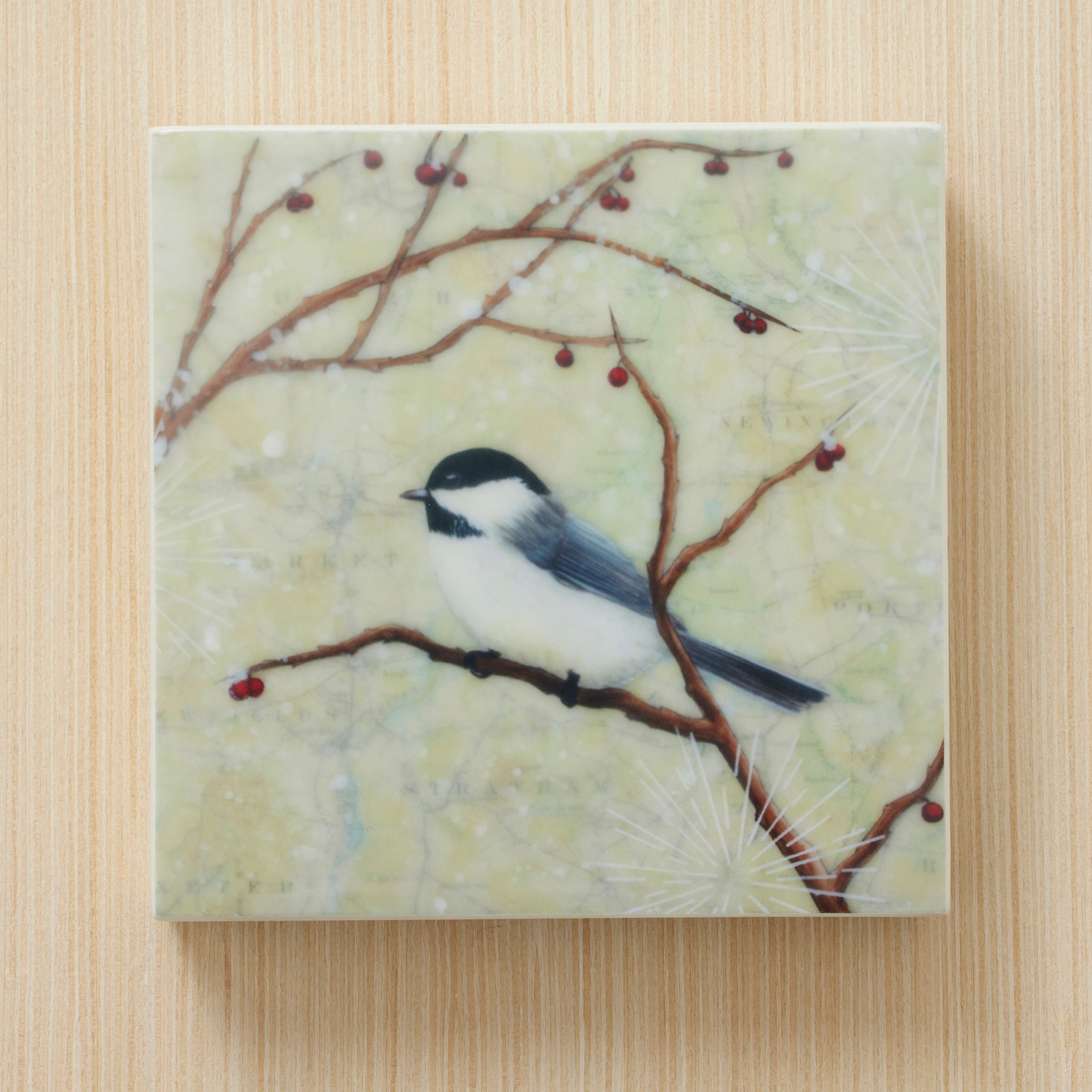 Waxed Mini - Winter Berries, encaustic mixed media reproduction