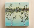 Waxed Mini - Lakeside Chickadee, encaustic mixed media reproduction