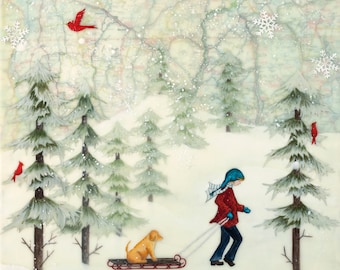 Print - Limited Edition - Headed Home for Cocoa - encaustic mixed media