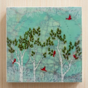 Waxed Mini - Edge of Spring, encaustic mixed media reproduction