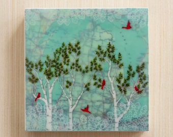 Waxed Mini - Edge of Spring, encaustic mixed media reproduction