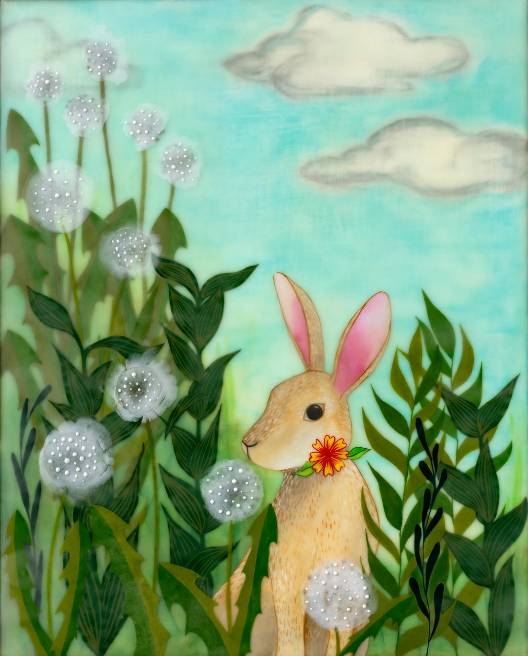 Woman Rabbit Meadow Print - Limited Edition -