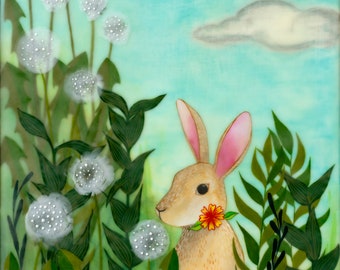 Print - Limited Edition - "Rabbit Meadow" - mixed media encaustic