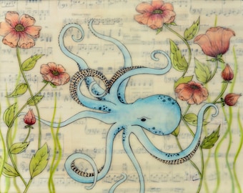 Print - Limited Edition - Octopus&#39;s Garden - encaustic mixed media art