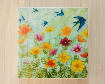 Waxed Mini - Cosmos, encaustic mixed media reproduction
