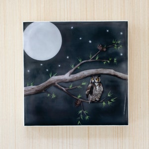 Mini cerato - Owl Moon, riproduzione tecnica mista encaustica