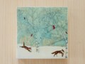 Waxed Mini - Frolicking Foxes, encaustic mixed media reproduction