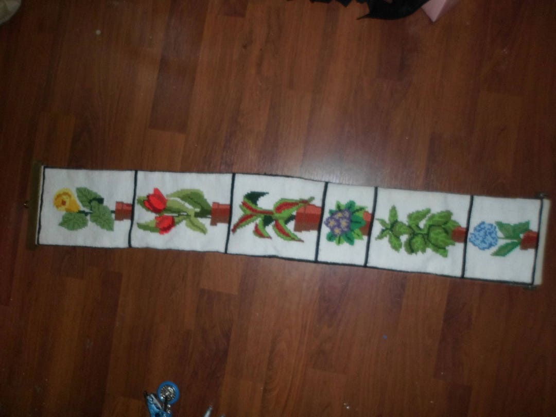 Vintage 6 Panel Cross Stitch Floral Wall Hanging. 5x346 Etsy