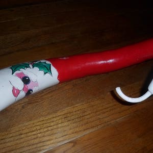 hand painted Santa gourd. long twisted. vintage image 1