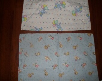 2 vintage handmade baby pillowcases.bunny theme,each different