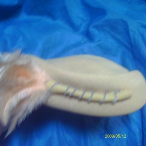 Vintage wool ladies hat. mustard yellow with peach feathers,bead trim.