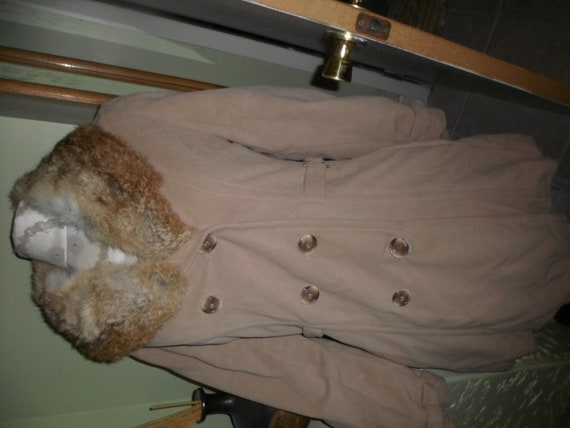 vintage faux cashmere mid thigh coat with fox fur… - image 1