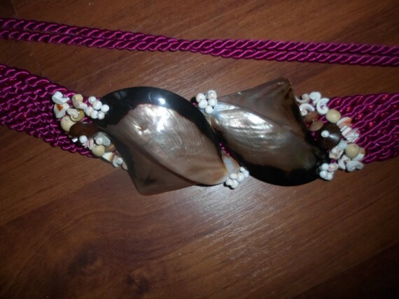 Vintage Purple Woven Belt with Shell Accent Vintage 90s Violet Purple Cotton Woven Braided Belt With Tan  main image 2