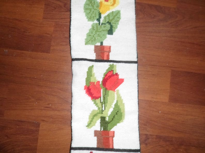 Vintage 6 Panel Cross Stitch Floral Wall Hanging. 5x346 Etsy