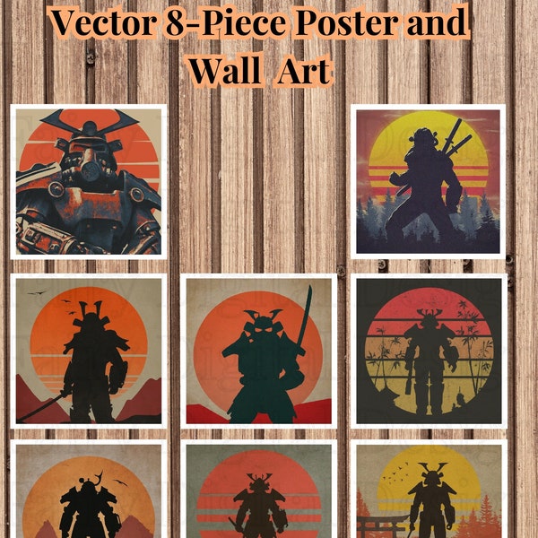 Fallout Poster and Wall Art Bundle SVG - Samurai Fallout Cosplay, New Vegas, Pipboy, Nuka Cola, Vault Boy - Digital Art Prints