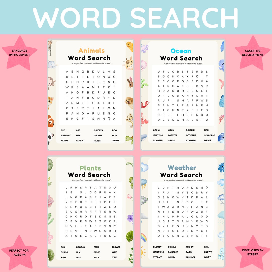 Word Search Kids Educational Activity, Preschool Worksheets, Word ...