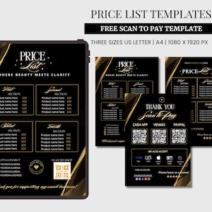 Beauty Price List Template Salon Service Menu Lash Nail Hair Braids Makeup Scan to Pay QR Canva Editable Pricelist Flyer Bundle