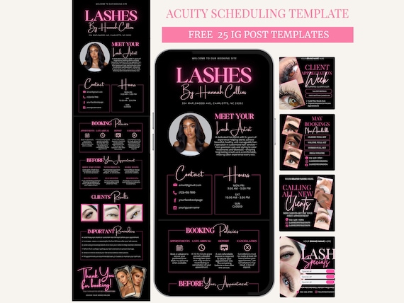 Lash Acuity Template Lash Tech Website Acuity Scheduling Lash Booking Site Canva Editable Lash Stylist Acuity Business Template
