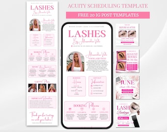 Szablon planowania Pink Lash Acuity Strona internetowa do rezerwacji rzęs Canva Edytowalna strona Lash Tech Rezerwacja stylisty rzęs Acuity Luksusowa strona z rzęsami