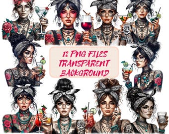 Tattooed Girl Clipart PNG Bundle: Edgy Woman Sublimation Designs (Digital Download)
