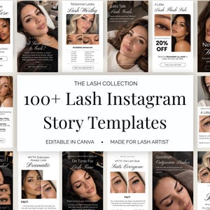 100+ Lash Instagram Story Templates Editable Canva Templates for Lash Techs Lash Artist Social Media Kit White Luxury Beauty Branding