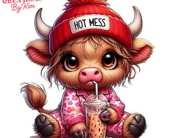 Funny Highland Cow PNG, Retro Trendy Design (Digital Download)