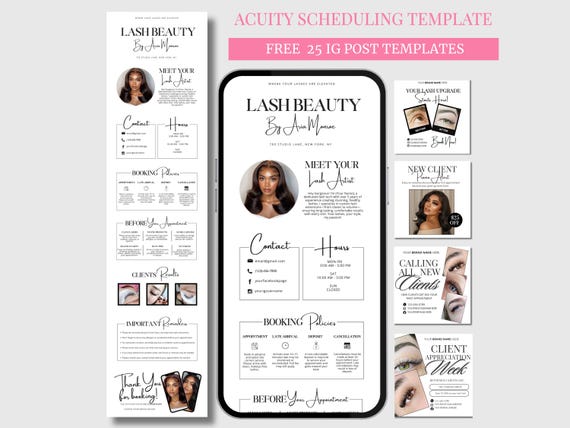 Lash Acuity Scheduling Template Lash Tech Website Booking Site Canva Editable Lash Stylist Acuity Luxury Minimalist Lash Template