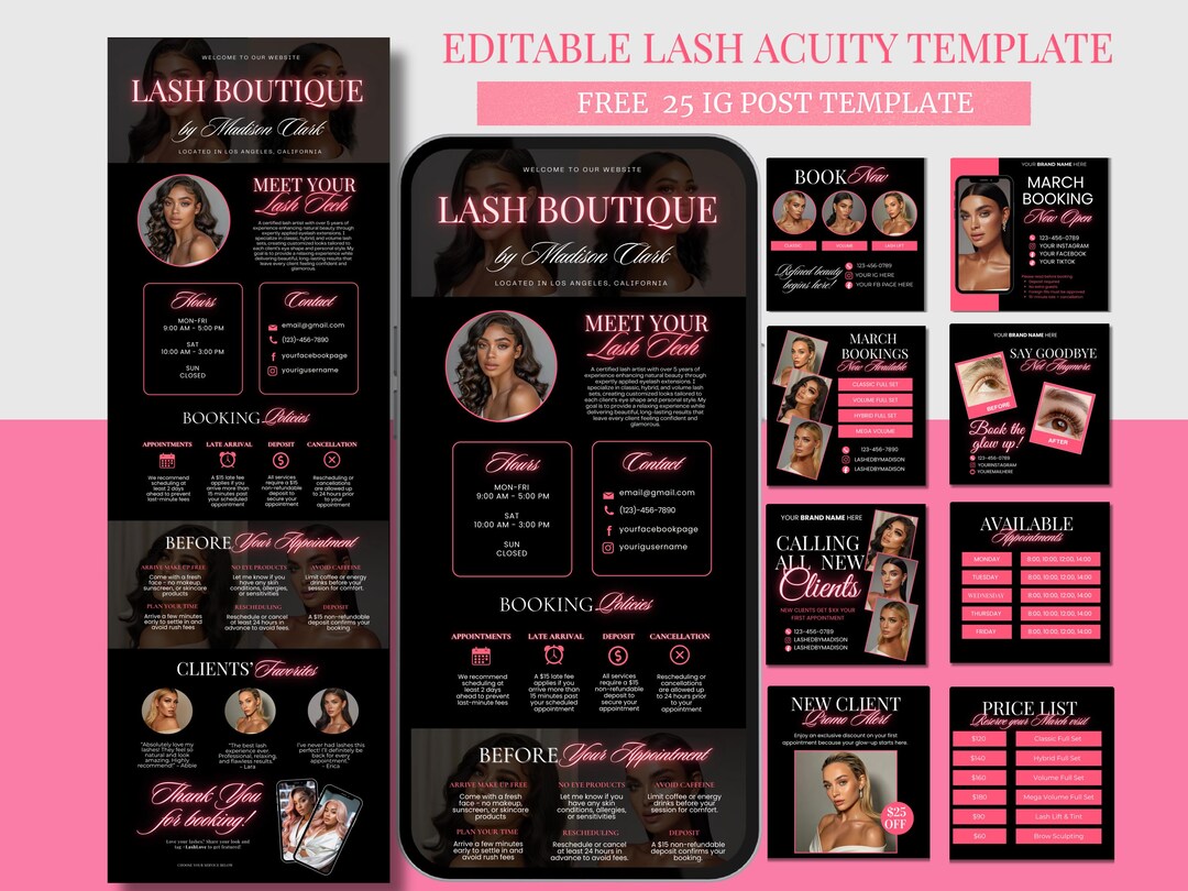 Lash Tech Acuity Scheduling Template, Lash Booking Website Template ...