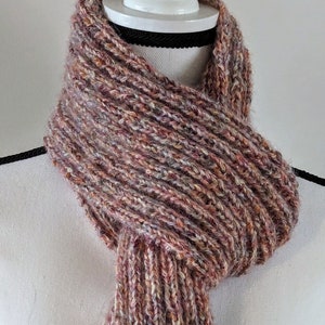 New Handmade Knit Scarf in Alpaca/Wool Blend Yarn in Soft Pink Tweed/Flecked - 5.5&quot; x 72&quot;