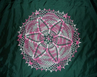 New Handmade Crocheted Star Struck Doily in Cotton Candy 20"