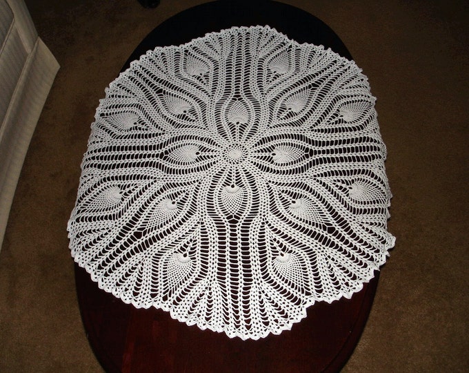 Round Tablecloth Crocheted Table Topper in White 34 Inches Etsy
