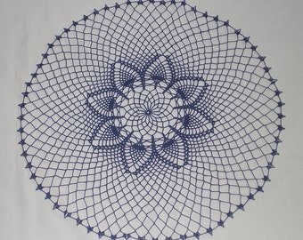 New Handmade Crocheted "Tropical Splendor" Doily in Navy - 22.5"