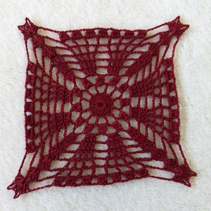 New Handmade Crocheted &quot;Double Trellis&quot; Doily in Cardinal - 5&quot; x 5&quot;