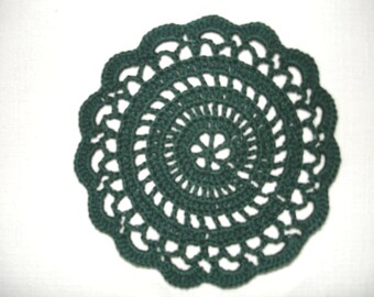 New Handmade Crocheted "Elegance" Coaster/Doily in Hunter - This Item Measures Approx. 3"-4" Across Depending on Thread Used
