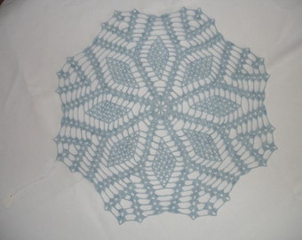 New Handmade Crocheted Diamond Doily in Blue 16"