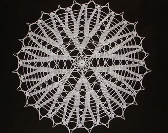 New Handmade Crocheted "Icy Blue Snow Crystals" Doily in Silver - 15"