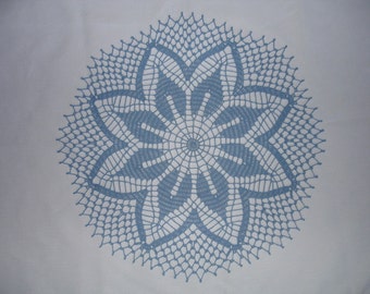 NEW Handmade "Flowering Echo" Crocheted Doily in Blue - 18"