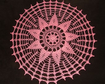 New Handmade Crocheted "Nova" Doily in Coral - 16"