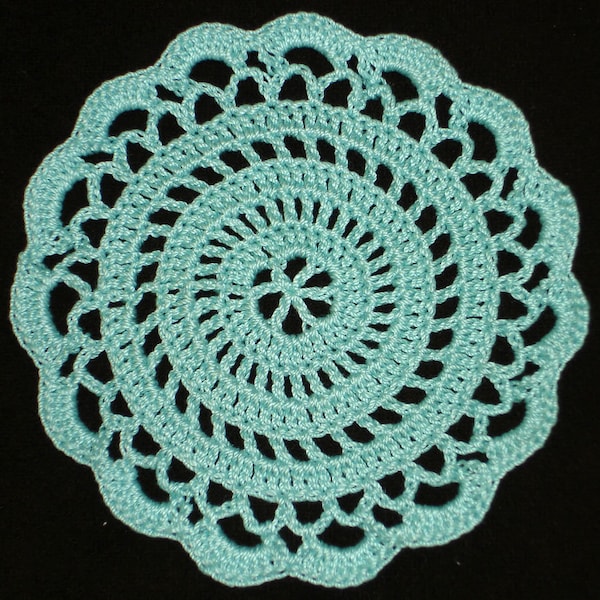 New Handmade Crocheted "Elegance" Coaster/Doily in Aqua - This Item Measures Approx. 3"-4" Across Depending on Thread Used