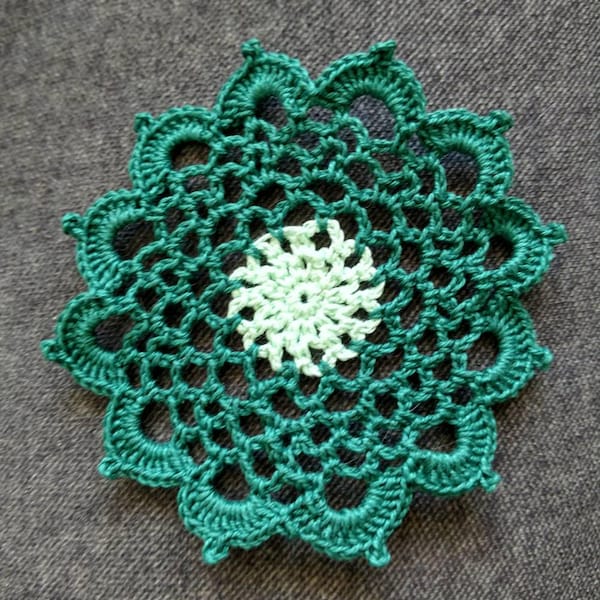 New Handmade Crocheted "83" Coaster/Doily in Mint and Forest Green - This Item Measures Approx. 3"-4" Across Depending on Thread Used