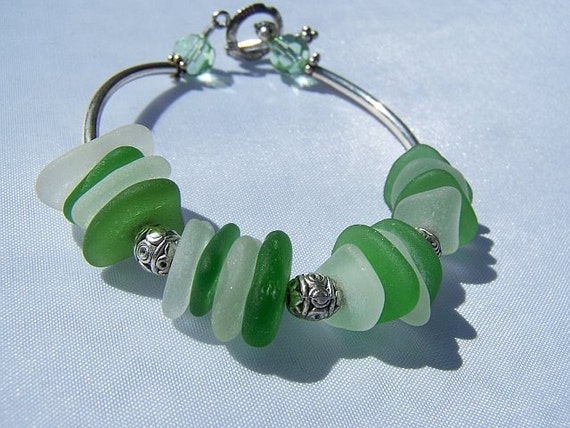 Items similar to Kelly and white seaglass, Swarovski and Sterling ...