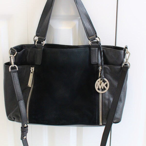 Michael Kors Black Leather & Suede Handbag, Shoulder Bag, Purse.