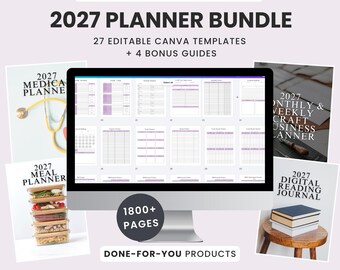 2027 Planner Bundle | 27 Editable Canva Planners & Journals | PLR + MRR Printable Templates