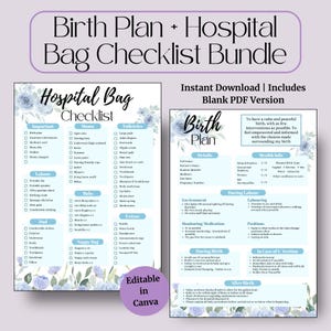 Checkliste + Geburtsplan-Vorlage | Druckbarer Arbeitsvorbereitungsplan für Mama & Baby | Krankenhaus Packliste PDF