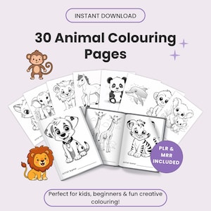30 Animal Colouring Pages Mini Bundle | PLR & MRR | Cute Printable Kids Activities